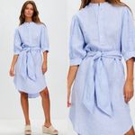 Ralph Lauren POLO Linen Shirt Dress Blue Striped Waist Tie 0 Casual Beachy Photo 1