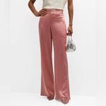 Alice + Olivia  $395 Deanna Pink Rose Wide Leg Satin Pants Feminine Coquette Photo 1