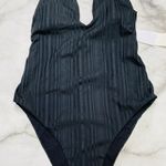 Raisin's  Juniors' Beach Cove Cheeky Textured Plunging One-Piece Black L Large New Photo 2