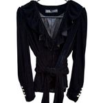 ZARA EUC Velvet Ruffle Neckline Belted Front Closure Top / Jacket Black Small Photo 0