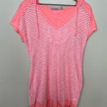 Athleta Pink Cotton Hooded Short Sleeve Swim Cover Up Striped Melon Peach large Photo 0