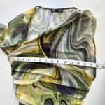 ZARA Green printed tulle top asymmetric sleeves & neckline Medium Photo 6