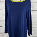 Susan Graver  Liquid Knit Top Womens XL Navy Blue Lime Green Stretch 3/4 Sleeves Photo 0