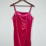 Cider  Fuscia Pink Velvet Square Neck Rouched Side‎ Slit Midi Dress Prom Formal Photo 9