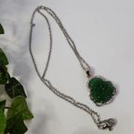Silver Jade Green Buddah Pendant with Chain Necklace Photo 1