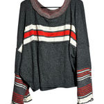 Free People  Striped Long Sleeve Sweater Cozy Grey Coral Size L Photo 0