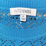 Intermix  Womens 100% Cotton Crew‎ Neck Pullover Crochet Sweater Blue Petite Photo 5