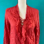 IRO Florine Mini Red Distressed Frayed Short Lace Up Shift Dress Photo 2