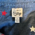 Como vintage  Embroidered Red White Blue Star Denim Button Down Shirt Size‎ Small Photo 2