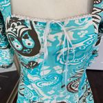 Early 2000's Boho Coquette Teal Blue White Bow Lace Milkmaid 3/4 Sleeve L Size L Photo 3