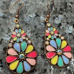 2/$25 or 3/$35 NWOT Colorful Floral Boho Enamel and Jeweled Teardrop Earrings Yellow Photo 2
