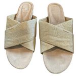 Eileen Fisher  Shimmering Gold Crisscross Mules Photo 2