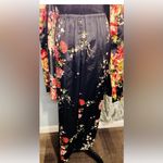 Japanese Floral Kimono SZXL Black Robe colorful Belt AND Matching Pants Satin Size XL Photo 1