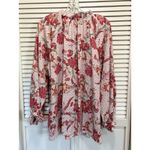 Pink/Red Floral Chiffon Long Balloon Sleeve Blouse Size 2XL Ruffle/Tie Neck Boho Red Photo 4