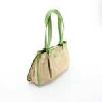 ETRO GREEN FAUX LEATHER TRIM W/TAN & GRAY COTTON PAISLEY PRINT BODY SATCHEL BAG Photo 6