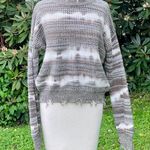 Poof Apparel Gray Grey Green White Ivory Tie Dyed Destroyed Frayed Sweater Women's S Small Photo 0