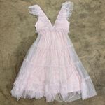 For Love & Lemons Glinda Sparkly shimmery coquette tiered ruffle pink maxi dress Photo 1