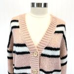 All in Favor NEW Womens L This Love Cardigan Sweater Chunky Striped Pink Black Photo 3