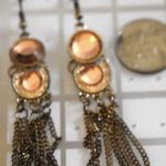 Source Unknown Vintage Brass Tone Chain Tassel Peach Rhinestone Dangle Hook Statement Earrings Photo 1