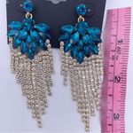 nOir luxury dangle flower crystal tassel long earrings- New Photo 6