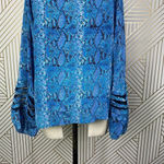 Tolani Silk Blue Snakeskin Print Cutout Mesh Sleeve Blouse Size US Medium Photo 8