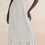 ZARA Smocked Square Neck Ruffle Hem Polka Dot Midi Dress Cream Black XS Photo 0