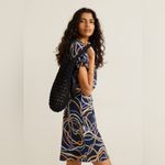 Mango  Scarf Print Crepe Mini Dress MNG Scarf Pattern Navy Size 2 NWT Photo 8