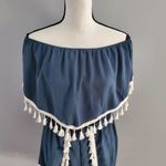 Jack by BB Dakota Blue Off The Shoulder Faith Fringe Trim Romper M Photo 2