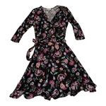 Leota  size large black floral knee length dress tie waist stitch fix faux wrap Photo 1