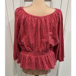 Marine layer Christiana Knit Long Sleeve Shirred Cotton Top Berry Peplum Peasant Photo 5