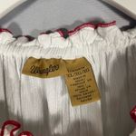 Wrangler  Women’s White Blue Red Embroidered Boho Pheasant Off Shoulder Top XL Photo 9