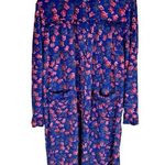 Vintage National Robe Size L Royal Blue Flroal Snap Front Velvet House Coat Rare Photo 0