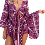 Boutique Bohemian Paisley Tie-Front Bell Sleeve Romper w Cut Out Detailing. Photo 0