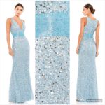 Mac Duggal  4930  Womens Blue Sequin V Neck Sleeveless Column Gown Dress Photo 1