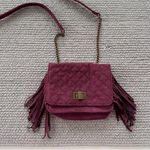 Art Class  Burgundy Quilted Faux Suede Fringe Mini Bag Purse Crossbody Photo 0