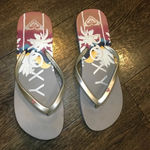 Roxy Silver Slide On Floral Logo Flip Flops Women’s Size 10 / 11 Photo 2
