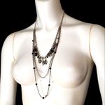 Silver & Black Multilayer Flower & Lock & Key Necklace Silver Photo 0