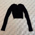 POL Black Tan Fitted Ribbed Long Sleeve Crop Top, Twist Front, Women’s Small NWT Photo 0