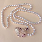 Kenneth Jay Lane for Avon vintage faux pearl necklace w butterfly enamel pendant Gold Photo 1