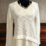 Cloth & Portrait Asymmetrical Cream Lace Accent Sweater Women's Small Boho Chic White Photo 0