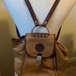 Valentina Italian Genuine Pebbled Brown Leather Drawstring Backpack Tan Photo 3