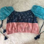 Anthropologie KOPAL Off The Shoulder Crop Top Cotton Short Sleeve Anthro Blue Pink Small New Photo 7
