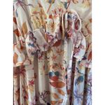 Arula Floral Maxi‎ Dress Long Sleeve Ruffle Tie Front Bohemian Tiered SZ 10 12 Tan Photo 4