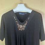 Susan Graver  Womens Size 1X Black V-Neck Blouse Embellished Dressy Casual Blouse Photo 3