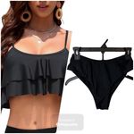 Ruffled Black Bikini with Strappy Details Photo 1