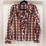 Vintage Western Ruffle Front Collar Plaid Pearl Snap Button Shirt Holiday Rodeo Red Photo 0