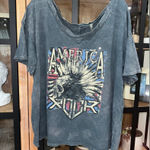 Hot Topic Akira america rock graphic tee wide v boat neck acid wash faded Tshirt skull Photo 0