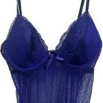 Vintage Blue Violet Lace Mesh Ruffled Spag Strap Padded Slip Dress Chemise M Purple Size M Photo 0