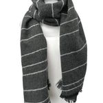 ZARA  Women's Black Gray Striped Knit Fringe Shawl Wrap Scarf Size M Photo 0