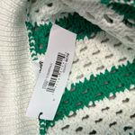 Green and White Button Down Crochet Shirt Size M Photo 7